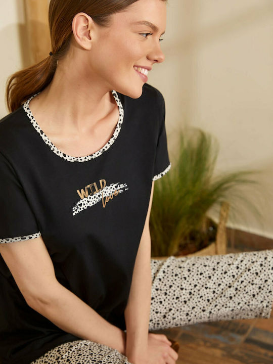 Vamp Sommer Damen Pyjama-Set Schwarz