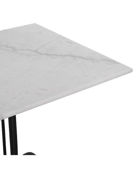 Outdoor Table for Small Spaces with Marble Surface and Cast Iron Frame White 70x70x71cm