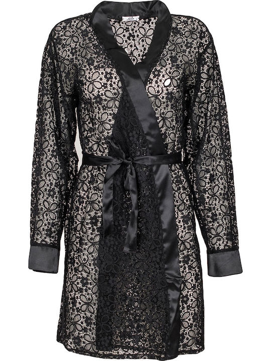 Luna Women's Satin Robe Black 6003
