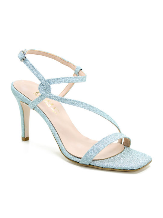 Ellen Platform Women's Sandals with Strass & Ankle Strap Light Blue