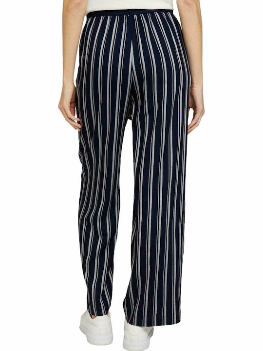 Tom Tailor Women's High-waisted Fabric Trousers Striped Navy Blue 1025317-26686