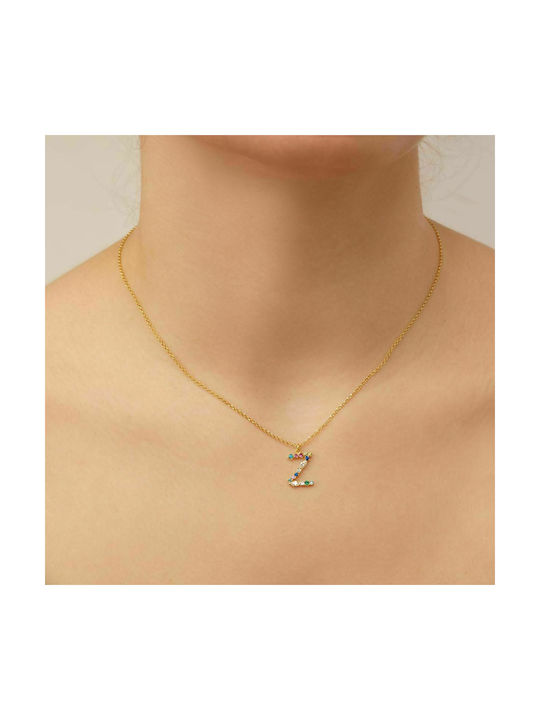 Excite-Fashion Necklace Monogram from Gold Plated Silver with Zircon