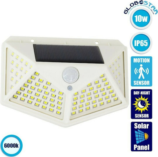 GloboStar Επιτοίχιο Ηλιακό Φωτιστικό 10W 1000lm Ψυχρό Λευκό 6000K με Αισθητήρα Κίνησης και Φωτοκύτταρο IP65 13.6x5.2x9εκ.