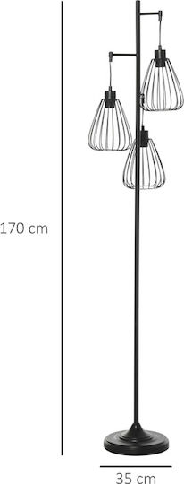 HomCom Vintage Stehleuchte H170xB35cm. mit Fassung für Lampe E27 Schwarz