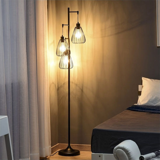 HomCom Vintage Stehleuchte H170xB35cm. mit Fassung für Lampe E27 Schwarz