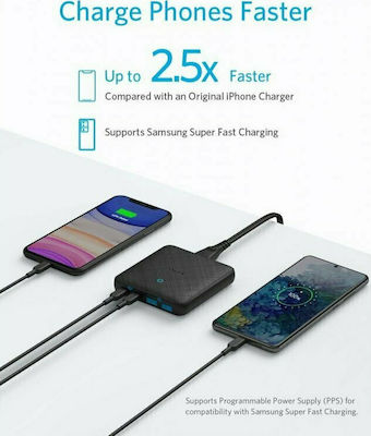 Anker Charging Stand with 2 USB-A Ports and 2 USB-C Ports 63W Power Delivery in Black color (PowerPort Atom III Slim)