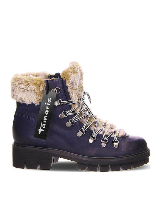 Tamaris Leather Women's Ankle Boots with Fur Blue