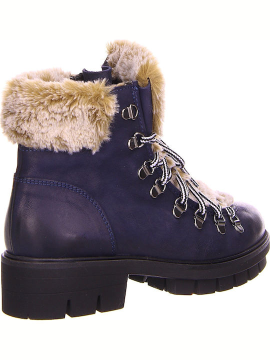 Leather Women's Ankle Boots with Fur Blue