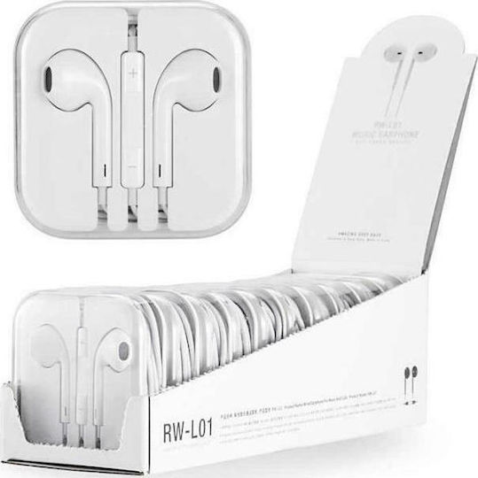 WK RW-L01 Earbuds (10τμχ) Handsfree με Βύσμα 3.5mm Λευκό