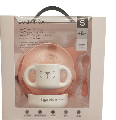 Suavinex Σετ Φαγητού από Πλαστικό με Αντιολισθητική Βάση Ροζ 5τμχ για 6+  μηνών 3158373