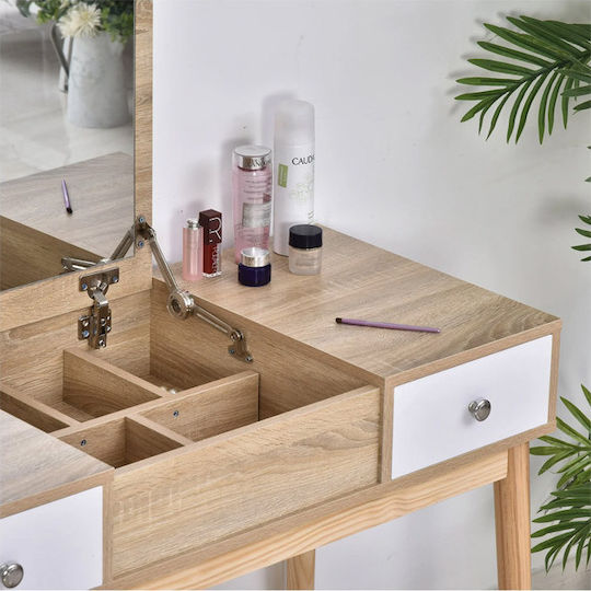 Bodenstehende Schminktisch Schlafzimmer Holz mit Spiegel & Hocker 100x45x118cm
