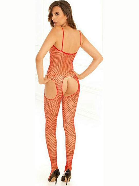 Rene Rofe 7002 Industrial Net Suspender Crotchless Bodystocking Ολόσωmo Καλσόν Roșu