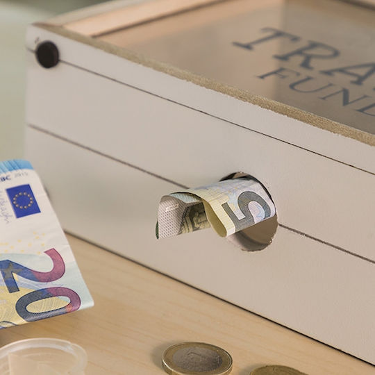 Out of the Blue Travel Fund Money Box Wooden Beige 20.5x7.5x12cm
