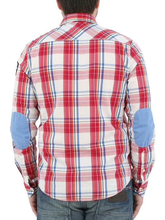 Napapijri Men's Shirt Long Sleeve Cotton Checked Red