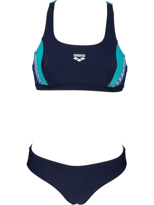 Sport Bikini Set Sports Bra & Slip Bottom Threefold Navy Blue