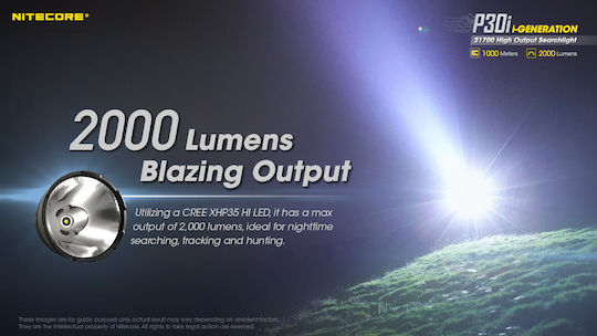 NiteCore Lumină de lucru și de sit, cu baterie Lanternă LED IP68 cu Luminozitate Maximă 2000lm P30i Negru