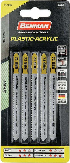 Benman Jig Saw Blade 100mm for Plastics 5pcs 71986