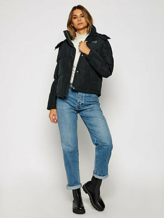 Kurz Damen Puffer Jacke für Winter Schwarz