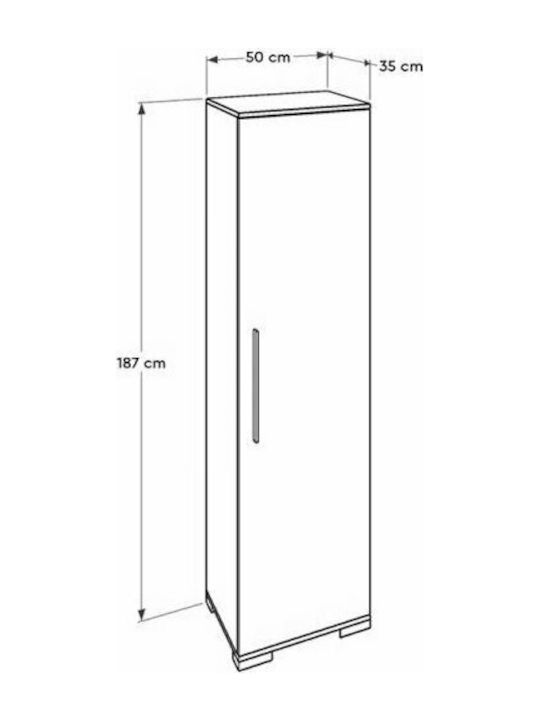 Ușă simplă Dulap de Haine Diamond Alb 50x35x187cm