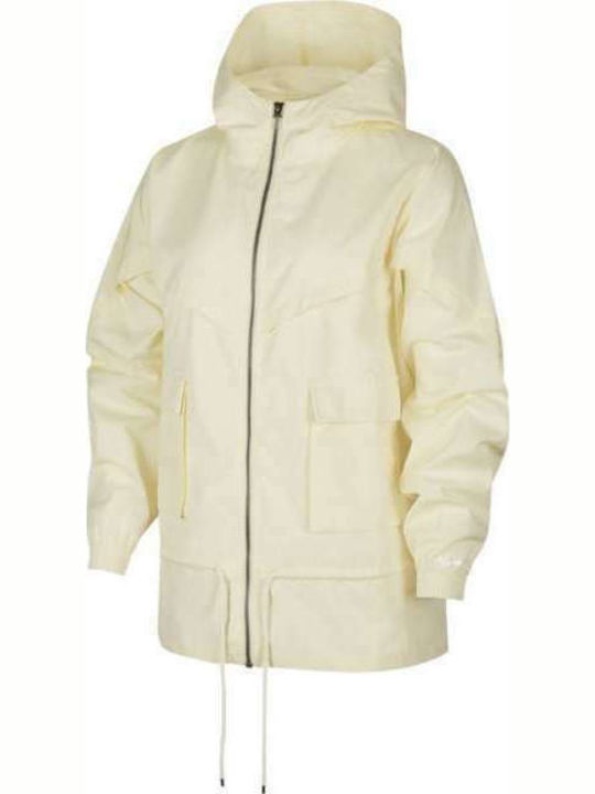 Nike Sportswear Icon Clash Women's Short Sports Jacket for Spring or Autumn with Hood Beige