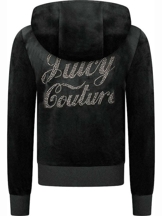 Juicy Couture Girls Fleece Hooded Sweatshirt Velour Diamante with Zipper Black