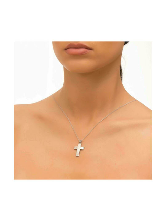 14K White gold women's cross with cubic zirconia ST11200370