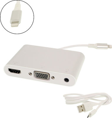 Convertor Fulgerul masculin în 3.5mm / HDMI / VGA feminin Argint