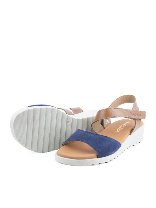 Women's Leather Platform Shoes Μπλε / Καφέ