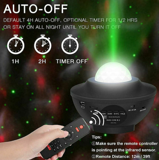 Led Περιστρεφόμενο Παιδικό Φωτιστικό Projector Starry Ocean Wave με Προβολή Αστεριών με Εναλλαγές Χρωματισμών Μαύρο 16x16x12εκ.