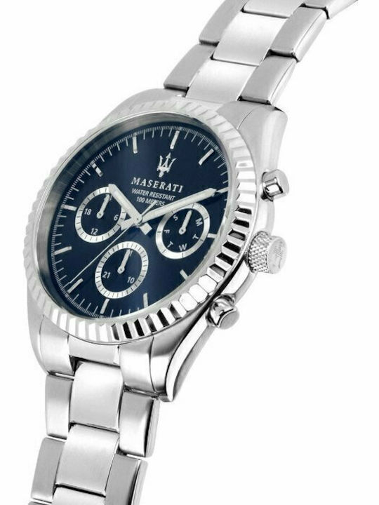 Maserati Ανδρικό Ρολόι 43mm Χρονογράφος Μπαταρίας με Ασημί Μεταλλικό Μπρασελέ
