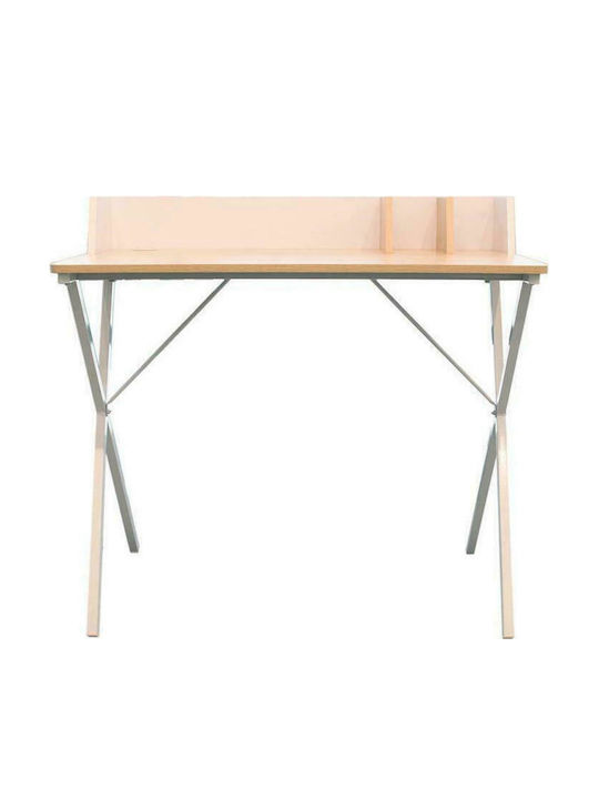 Desk Wooden White with Metal Legs 90x50x84cm