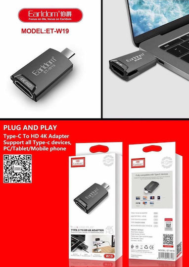 Earldom ET-W19 Converter USB-C Male to HDMI Female 1 Piece