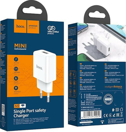 Hoco Charger Without Cable with USB-A Port Whites (N9 Especial)