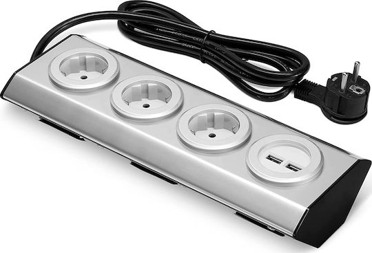 Navaris Kitchen Power Strip Power Strip 3 Positions with 2 USB-A and Cable 1.5m Silver