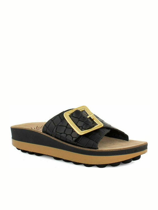 Sunny Sandal Lisa 35 Δερμάτινα Γυναικεία Σανδάλια Ανατομικά σε Μαύρο Χρώμα