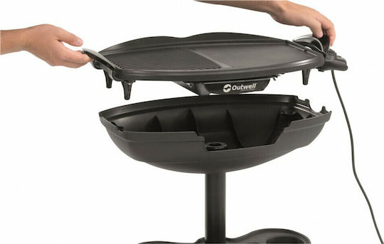 Outwell Darby Grill Tabletop Electric Grill Aluminium Smooth and Ribbed Plate 2000W with Lid and Adjustable Thermostat 65cmx39cmcm