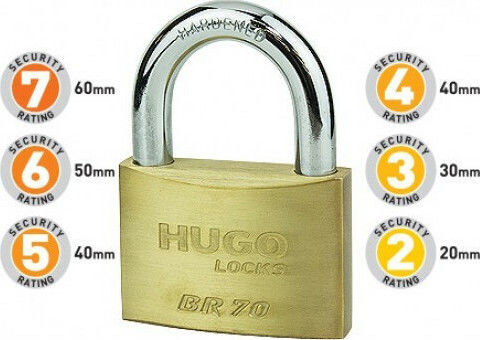 Hugo Locks BR 30 Steel Padlock Brass with Key 30mm 1pcs