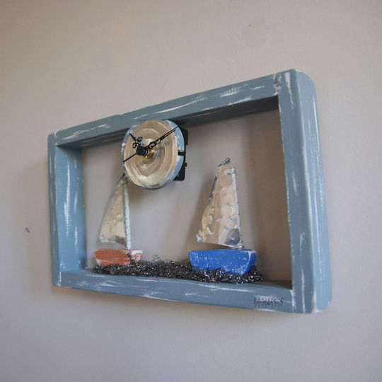 Kapadakis Wood Art Δύο Καράβια Ρολόι Τοίχου Ξύλινο Γκρι 34x20cm