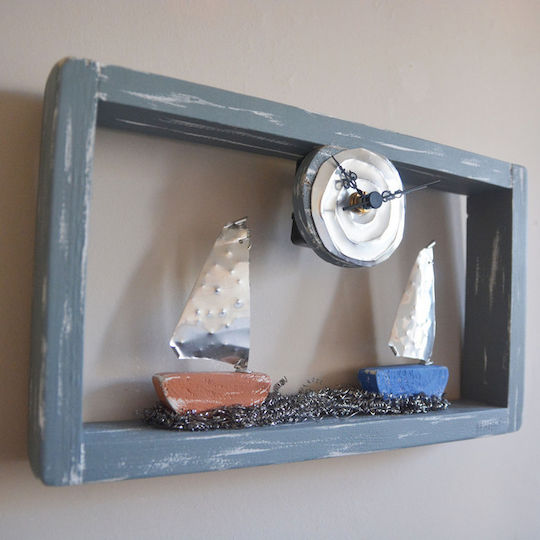 Kapadakis Wood Art Two Ships Wall Clock Wooden Gray 34x20cm