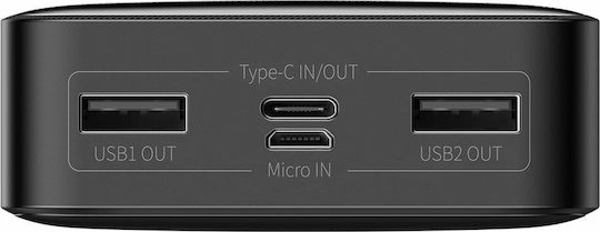 Baseus Bipow Power Bank 20000mAh 15W с 2 USB-A порта и USB-C порт Черен