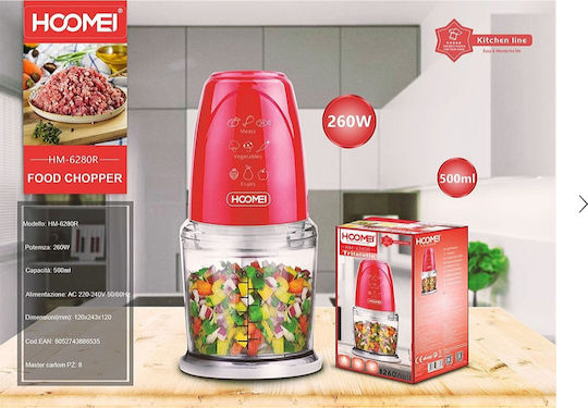 Hoomei Πολυκόπτης Multi 260W με Δοχείο 500ml Κόκκινος