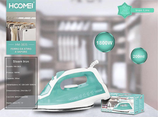 Hoomei Σίδερο Ατμού 1800W με Ανοξείδωτη Πλάκα και Συνεχόμενη Παροχή Ατμού 20gr/min