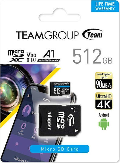 TeamGroup Elite microSDXC 512ГБ Клас 10 U3 V30 A1 UHS-I с адаптер