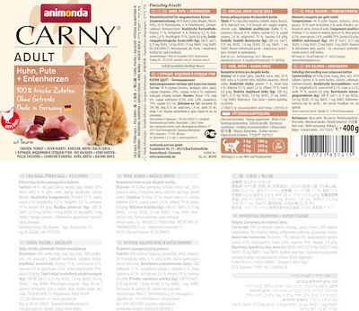 Animonda Carny Adult Wet Food for Adult Cats Hypoallergenic In Can with Turkey / Chicken / Καρδιές Πάπιας Πατέ 1pc 400gr