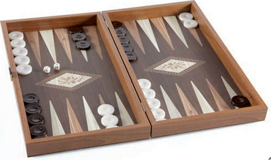 Manopoulos Laminate Oak Branch 3 In 1 Handmade Backgammon/Chess Olive Wood with Checkers 38x40cm