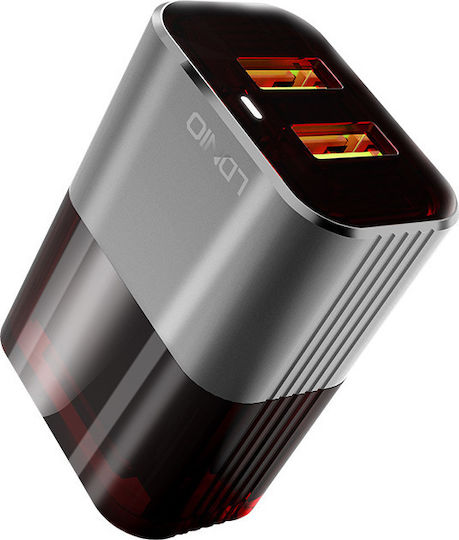 Ldnio Φορτιστής με 2 Θύρες USB-A και Καλώδιο micro USB Γκρι (A2206)