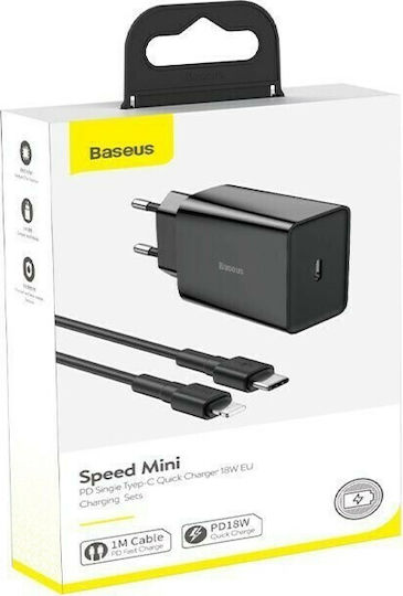Baseus с USB-C порт и кабел USB-C - Lightning 18W Power Delivery Черен (TZCCFS-F01)