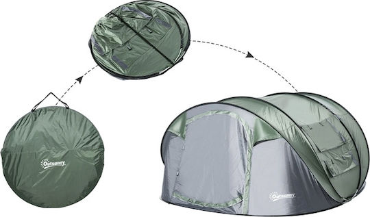 Outsunny Summer Camping Tent Pop Up Green for 5 People 263.5x220x123cm