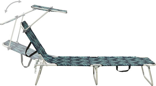 vidaXL Foldable Aluminum Beach Sunbed Green with Shader 187x57.5x27cm