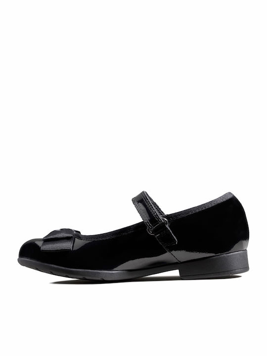 Balerini copii Anatomic cu închidere Hoop & Loop Piele lăcuită Negre Tap
